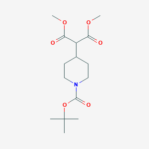 molecular formula C15H25NO6 B12446652 Dimethyl 2-[1-[(2-methylpropan-2-yl)oxycarbonyl]piperidin-4-yl]propanedioate 