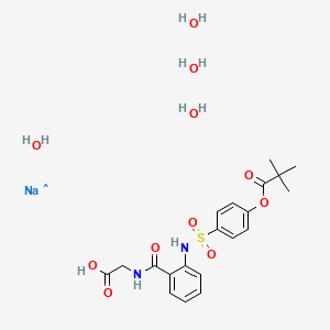 molecular formula C20H30N2NaO11S B12446843 Propanoic acid, 2,2-dimethyl-, 4-[[[2-[[(carboxymethyl)amino]carbonyl]phenyl]amino]sulfonyl]phenyl ester, sodium salt, hydrate (1:1:4) 