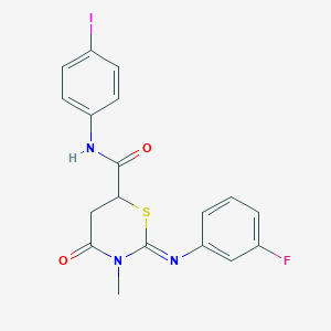 molecular formula C18H15FIN3O2S B12447080 (2Z)-2-[(3-fluorophenyl)imino]-N-(4-iodophenyl)-3-methyl-4-oxo-1,3-thiazinane-6-carboxamide 