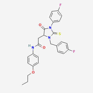 molecular formula C27H25F2N3O3S B12447216 2-[3-(4-fluorobenzyl)-1-(4-fluorophenyl)-5-oxo-2-thioxoimidazolidin-4-yl]-N-(4-propoxyphenyl)acetamide 