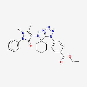 molecular formula C27H31N7O3 B12447331 ethyl 4-(5-{1-[(1,5-dimethyl-3-oxo-2-phenyl-2,3-dihydro-1H-pyrazol-4-yl)amino]cyclohexyl}-1H-tetrazol-1-yl)benzoate 