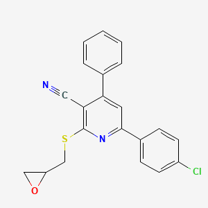 molecular formula C21H15ClN2OS B12447383 6-(4-Chlorophenyl)-2-[(oxiran-2-ylmethyl)sulfanyl]-4-phenylpyridine-3-carbonitrile 