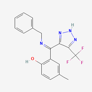 molecular formula C18H15F3N4O B12447529 2-[(E)-N-Benzyl-C-[5-(trifluoromethyl)-1H-triazol-4-yl]carbonimidoyl]-4-methyl-phenol 