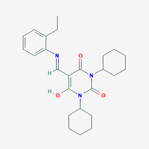 molecular formula C25H33N3O3 B12447577 1,3-dicyclohexyl-5-{[(2-ethylphenyl)amino]methylidene}pyrimidine-2,4,6(1H,3H,5H)-trione 