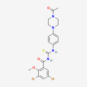 molecular formula C21H22Br2N4O3S B12447584 N-((4-(4-acetylpiperazin-1-yl)phenyl)carbamothioyl)-3,5-dibromo-2-methoxybenzamide 