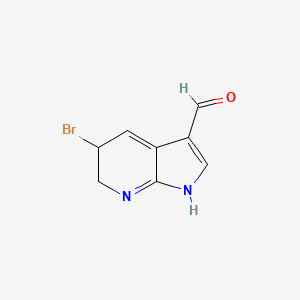 molecular formula C8H7BrN2O B12447651 5-Bromo-5,6-dihydro-1H-pyrrolo[2,3-B]pyridine-3-carbaldehyde 