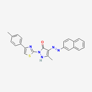 molecular formula C24H19N5OS B12447670 (4Z)-5-methyl-2-[4-(4-methylphenyl)-1,3-thiazol-2-yl]-4-[2-(naphthalen-2-yl)hydrazinylidene]-2,4-dihydro-3H-pyrazol-3-one 