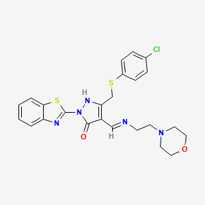 molecular formula C24H24ClN5O2S2 B12447764 (4E)-2-(1,3-benzothiazol-2-yl)-5-{[(4-chlorophenyl)sulfanyl]methyl}-4-({[2-(morpholin-4-yl)ethyl]amino}methylidene)-2,4-dihydro-3H-pyrazol-3-one 