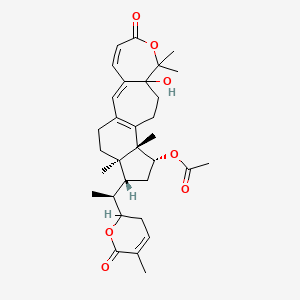 molecular formula C32H42O7 B1244779 [(13R,14R,16R,17R)-9-hydroxy-8,8,13,17-tetramethyl-16-[(1S)-1-(5-methyl-6-oxo-2,3-dihydropyran-2-yl)ethyl]-6-oxo-7-oxatetracyclo[10.7.0.03,9.013,17]nonadeca-1(12),2,4-trien-14-yl] acetate 