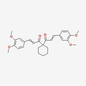 molecular formula C28H32O6 B12447827 (2E)-3-(3,4-dimethoxyphenyl)-1-{1-[(2E)-3-(3,4-dimethoxyphenyl)prop-2-enoyl]cyclohexyl}prop-2-en-1-one 