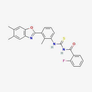 molecular formula C24H20FN3O2S B12447893 N-{[3-(5,6-dimethyl-1,3-benzoxazol-2-yl)-2-methylphenyl]carbamothioyl}-2-fluorobenzamide 
