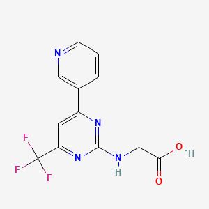 molecular formula C12H9F3N4O2 B12447917 N-[6-(Pyridin-3-yl)-4-(trifluoromethyl)pyrimidin-2-yl]glycine 