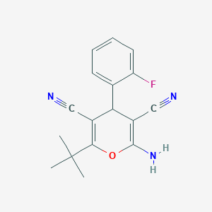 molecular formula C17H16FN3O B12447941 2-amino-6-tert-butyl-4-(2-fluorophenyl)-4H-pyran-3,5-dicarbonitrile 