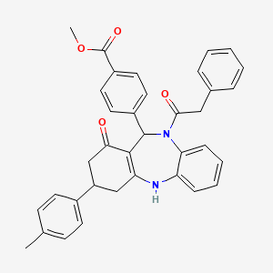 molecular formula C36H32N2O4 B12448007 methyl 4-[1-hydroxy-3-(4-methylphenyl)-10-(phenylacetyl)-3,4,10,11-tetrahydro-2H-dibenzo[b,e][1,4]diazepin-11-yl]benzoate 