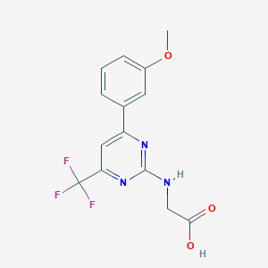 molecular formula C14H12F3N3O3 B12448144 N-[6-(3-Methoxyphenyl)-4-(trifluoromethyl)pyrimidin-2-yl]glycine 