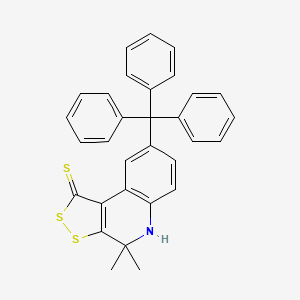 molecular formula C31H25NS3 B12448235 4,4-dimethyl-8-trityl-4,5-dihydro-1H-[1,2]dithiolo[3,4-c]quinoline-1-thione CAS No. 161370-62-3