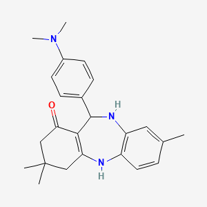 molecular formula C24H29N3O B12448278 11-[4-(dimethylamino)phenyl]-3,3,8-trimethyl-2,3,4,5,10,11-hexahydro-1H-dibenzo[b,e][1,4]diazepin-1-one 