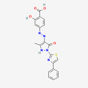 molecular formula C20H15N5O4S B12448282 2-hydroxy-4-{(2Z)-2-[3-methyl-5-oxo-1-(4-phenyl-1,3-thiazol-2-yl)-1,5-dihydro-4H-pyrazol-4-ylidene]hydrazinyl}benzoic acid 