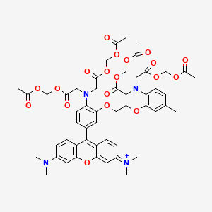 molecular formula C52H59N4O19+ B1244836 N-[9-(4-{bis[2-(acetoxymethoxy)-2-oxoethyl]amino}-3-[2-(2-{bis[2-(acetoxymethoxy)-2-oxoethyl]amino}-5-methylphenoxy)ethoxy]phenyl)-6-(dimethylamino)-3H-xanthen-3-ylidene]-N-methylmethanaminium 