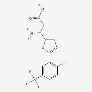 molecular formula C14H11ClF3NO3 B12448456 3-Amino-3-(5-(2-chloro-5-(trifluoromethyl)phenyl)furan-2-yl)propanoic acid CAS No. 773125-93-2