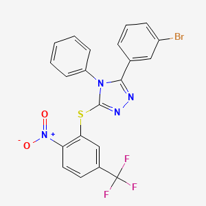 molecular formula C21H12BrF3N4O2S B12448629 3-(3-bromophenyl)-5-{[2-nitro-5-(trifluoromethyl)phenyl]sulfanyl}-4-phenyl-4H-1,2,4-triazole 