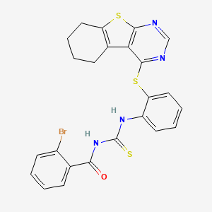 molecular formula C24H19BrN4OS3 B12448669 2-bromo-N-{[2-(5,6,7,8-tetrahydro[1]benzothieno[2,3-d]pyrimidin-4-ylsulfanyl)phenyl]carbamothioyl}benzamide 