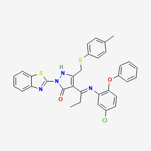 molecular formula C33H27ClN4O2S2 B12448703 (4E)-2-(1,3-benzothiazol-2-yl)-4-{1-[(5-chloro-2-phenoxyphenyl)amino]propylidene}-5-{[(4-methylphenyl)sulfanyl]methyl}-2,4-dihydro-3H-pyrazol-3-one 