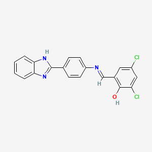 molecular formula C20H13Cl2N3O B12448708 2-[(E)-{[4-(1H-benzimidazol-2-yl)phenyl]imino}methyl]-4,6-dichlorophenol 