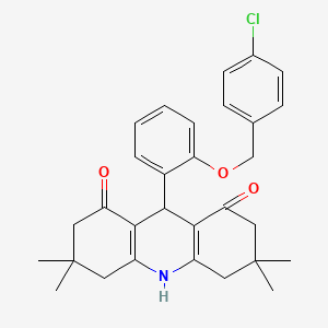 molecular formula C30H32ClNO3 B12448747 9-{2-[(4-Chlorophenyl)methoxy]phenyl}-3,3,6,6-tetramethyl-2,4,5,7,9,10-hexahydroacridine-1,8-dione 