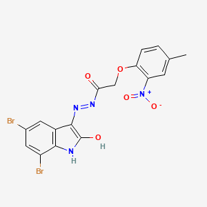 molecular formula C17H12Br2N4O5 B12448773 N'-[(3E)-5,7-dibromo-2-oxo-1,2-dihydro-3H-indol-3-ylidene]-2-(4-methyl-2-nitrophenoxy)acetohydrazide 
