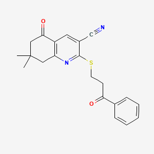 molecular formula C21H20N2O2S B12448921 7,7-Dimethyl-5-oxo-2-[(3-oxo-3-phenylpropyl)sulfanyl]-5,6,7,8-tetrahydroquinoline-3-carbonitrile CAS No. 299439-03-5