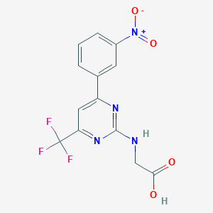 molecular formula C13H9F3N4O4 B12448935 N-[6-(3-Nitrophenyl)-4-(trifluoromethyl)pyrimidin-2-yl]glycine 