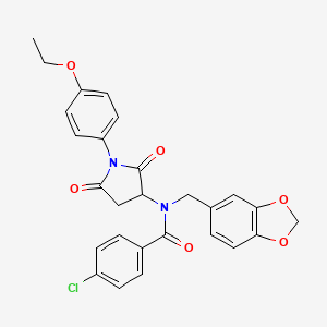 molecular formula C27H23ClN2O6 B12449048 N-(1,3-benzodioxol-5-ylmethyl)-4-chloro-N-[1-(4-ethoxyphenyl)-2,5-dioxopyrrolidin-3-yl]benzamide 