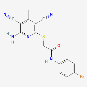 molecular formula C16H12BrN5OS B12449086 2-[(6-amino-3,5-dicyano-4-methylpyridin-2-yl)sulfanyl]-N-(4-bromophenyl)acetamide 