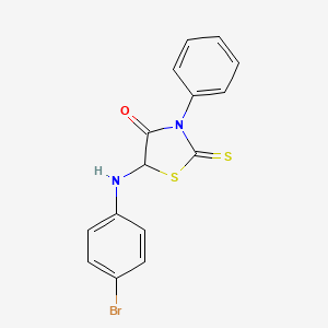 molecular formula C15H11BrN2OS2 B12449168 5-[(4-Bromophenyl)amino]-3-phenyl-2-thioxo-1,3-thiazolidin-4-one 