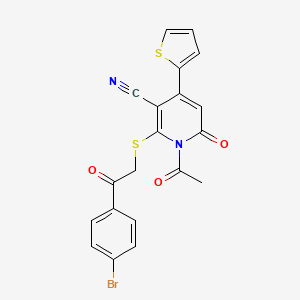 molecular formula C20H13BrN2O3S2 B12449305 1-Acetyl-2-{[2-(4-bromophenyl)-2-oxoethyl]sulfanyl}-6-oxo-4-(thiophen-2-yl)-1,6-dihydropyridine-3-carbonitrile 