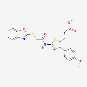 molecular formula C23H21N3O5S2 B12449353 Methyl 3-[2-{[(1,3-benzoxazol-2-ylsulfanyl)acetyl]amino}-4-(4-methoxyphenyl)-1,3-thiazol-5-yl]propanoate 