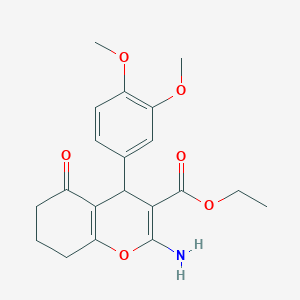 molecular formula C20H23NO6 B12449355 Ethyl 2-amino-4-(3,4-dimethoxyphenyl)-5-oxo-4,6,7,8-tetrahydrochromene-3-carboxylate 