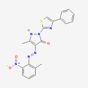 molecular formula C20H16N6O3S B12449359 (4Z)-5-methyl-4-[2-(2-methyl-6-nitrophenyl)hydrazinylidene]-2-(4-phenyl-1,3-thiazol-2-yl)-2,4-dihydro-3H-pyrazol-3-one 