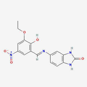 molecular formula C16H14N4O5 B12449433 5-{[(E)-(3-ethoxy-2-hydroxy-5-nitrophenyl)methylidene]amino}-1,3-dihydro-2H-benzimidazol-2-one 