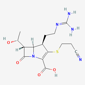molecular formula C15H21N5O4S B1244993 (4R,5S,6S)-3-(2-cyanoethylsulfanyl)-4-[2-(diaminomethylideneamino)ethyl]-6-[(1R)-1-hydroxyethyl]-7-oxo-1-azabicyclo[3.2.0]hept-2-ene-2-carboxylic acid 