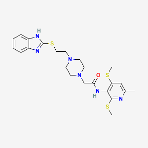 molecular formula C23H30N6OS3 B1244995 2-[4-[2-(1H-benzimidazol-2-ylsulfanyl)ethyl]piperazin-1-yl]-N-[6-methyl-2,4-bis(methylsulfanyl)pyridin-3-yl]acetamide 
