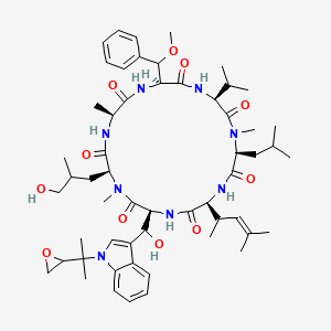 molecular formula C56H82N8O11 B1245005 (3S,6S,9S,12S,15S,18S,21S)-21-(3-hydroxy-2-methylpropyl)-3-[hydroxy-[1-[2-(oxiran-2-yl)propan-2-yl]indol-3-yl]methyl]-15-[methoxy(phenyl)methyl]-1,10,18-trimethyl-6-(4-methylpent-3-en-2-yl)-9-(2-methylpropyl)-12-propan-2-yl-1,4,7,10,13,16,19-heptazacyclohenicosane-2,5,8,11,14,17,20-heptone 