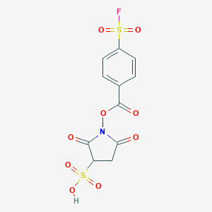 molecular formula C11H8FNO9S2 B124504 1-((4-(Fluorosulfonyl)benzoyl)oxy)-2,5-dioxo-3-pyrrolidinesulfonic acid CAS No. 142439-47-2