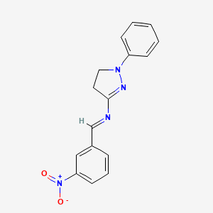 molecular formula C16H14N4O2 B12450956 N-[(E)-(3-nitrophenyl)methylidene]-1-phenyl-4,5-dihydro-1H-pyrazol-3-amine 