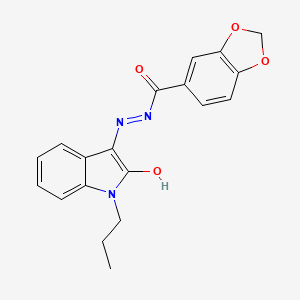 molecular formula C19H17N3O4 B12451095 N'-[(3E)-2-oxo-1-propyl-1,2-dihydro-3H-indol-3-ylidene]-1,3-benzodioxole-5-carbohydrazide 