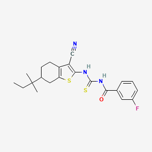 molecular formula C22H24FN3OS2 B12451213 N-{[3-cyano-6-(2-methylbutan-2-yl)-4,5,6,7-tetrahydro-1-benzothiophen-2-yl]carbamothioyl}-3-fluorobenzamide 