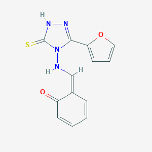 molecular formula C13H10N4O2S B124514 (6Z)-6-[[[3-(furan-2-yl)-5-sulfanylidene-1H-1,2,4-triazol-4-yl]amino]methylidene]cyclohexa-2,4-dien-1-one CAS No. 146173-47-9