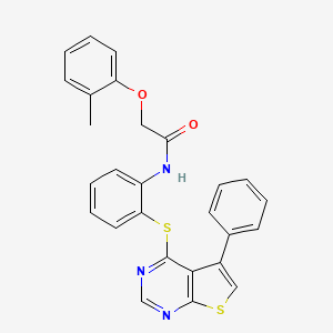 molecular formula C27H21N3O2S2 B12451464 2-(2-methylphenoxy)-N-{2-[(5-phenylthieno[2,3-d]pyrimidin-4-yl)sulfanyl]phenyl}acetamide 