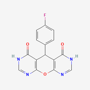 molecular formula C15H9FN4O3 B12451640 9-(4-fluorophenyl)-2-oxa-4,6,12,14-tetrazatricyclo[8.4.0.03,8]tetradeca-1(10),3(8),4,13-tetraene-7,11-dione 